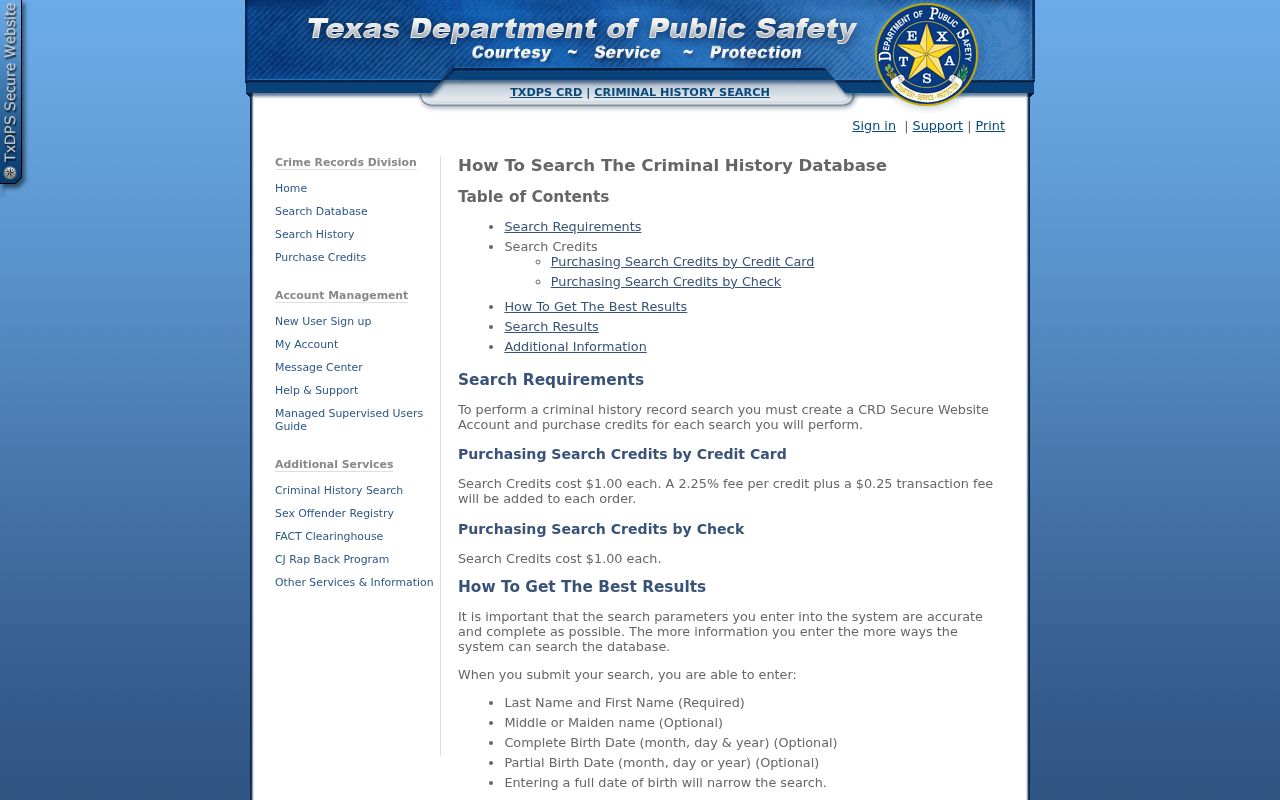 Texas DPS name search instructions for Clay County arrest history research