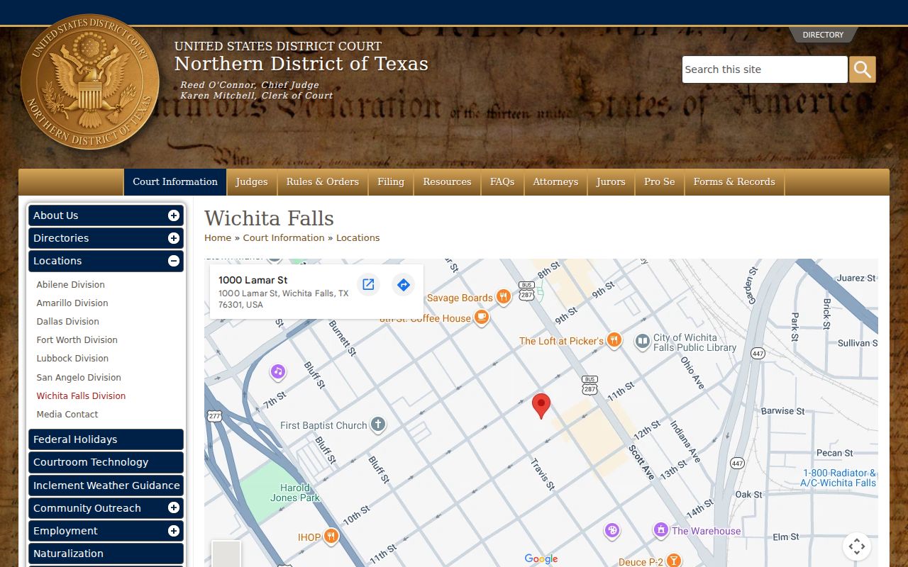 Wichita Falls federal court routing for Clay County criminal cases
